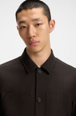 Herringbone slim-fit jacket in performance-stretch cloth, Brown