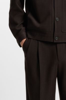 Chaqueta slim fit en pa&ntilde;o el&aacute;stico t&eacute;cnico con motivo de espiga, Marr&oacute;n