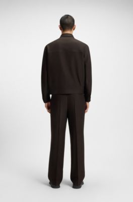 Chaqueta slim fit en pa&ntilde;o el&aacute;stico t&eacute;cnico con motivo de espiga, Marr&oacute;n