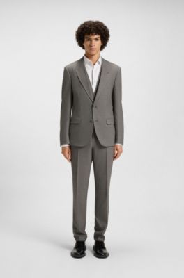 Slim-fit three-piece suit in stretch sharkskin, Light Grey