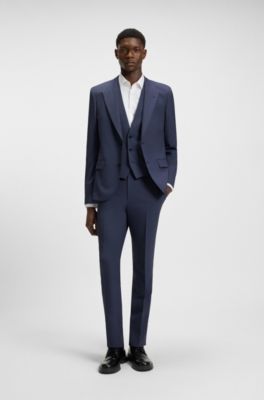 Traje con chaleco slim fit con tejido de piel de tibur&oacute;n, Azul oscuro