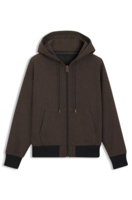 Modern-fit hooded jacket in herringbone cloth, Brown