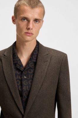 Extra-slim-fit jacket in herringbone cloth, Brown