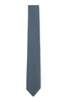 Micro-pattern tie in silk, Turquoise