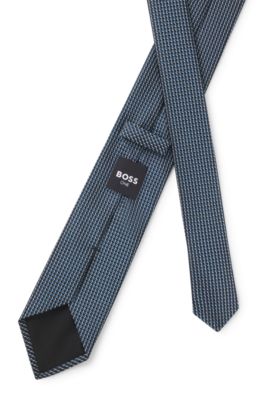 Micro-pattern tie in silk, Turquoise