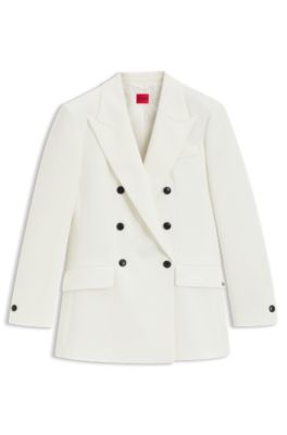 Blazer cruzado relaxed fit en sarga el&aacute;stica, Blanco