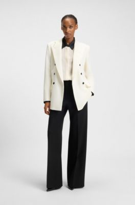 Blazer cruzado relaxed fit en sarga el&aacute;stica, Blanco