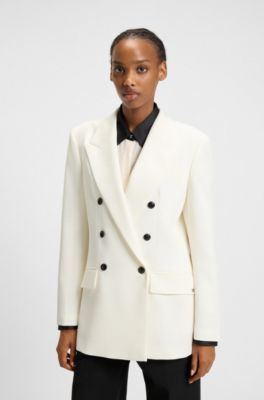 Blazer cruzado relaxed fit en sarga el&aacute;stica, Blanco