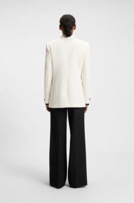 Blazer cruzado relaxed fit en sarga el&aacute;stica, Blanco