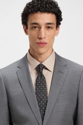 Silk-blend tie with micro Double B monograms, Light Grey