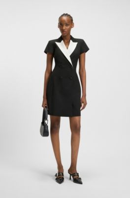 Vestido estilo blazer con solapas en contraste, Negro