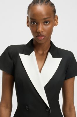 Robe style veste &agrave; revers contrastants, Noir