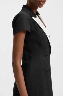 Vestido estilo blazer con solapas en contraste, Negro