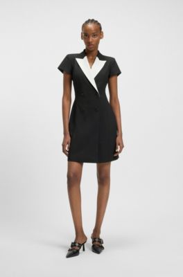 Vestido estilo blazer con solapas en contraste, Negro