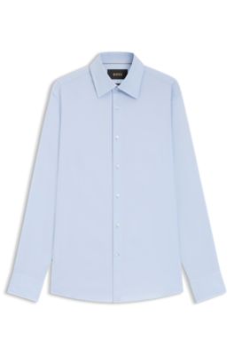 Camisa slim fit de algod&oacute;n italiano, Celeste