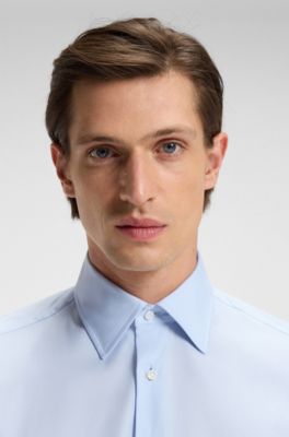 Slim-fit shirt in an Italian cotton blend, Light Blue
