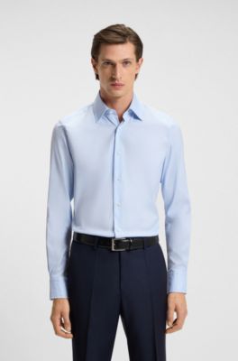 Camisa slim fit de algod&oacute;n italiano, Celeste