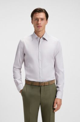 Camisa regular fit de algod&oacute;n hecho en Italia, Gris claro