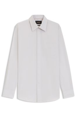 Chemise Regular en coton italien &agrave; carreaux, Kaki