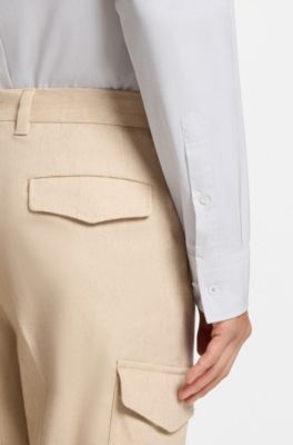 Chemise Regular en coton italien &agrave; carreaux, Kaki