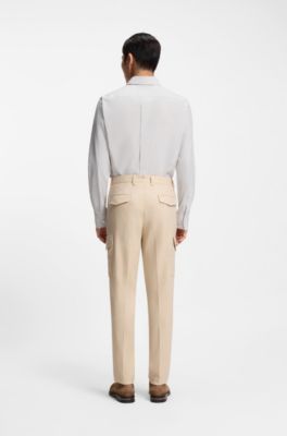 Checked regular-fit shirt in Italian-made cotton, Khaki