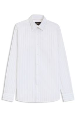 Striped slim-fit shirt in Italian-made cotton, White