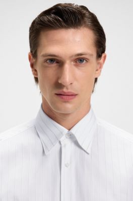 Chemise Slim en coton italien &agrave; rayures, Blanc