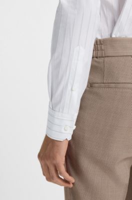 Striped slim-fit shirt in Italian-made cotton, White