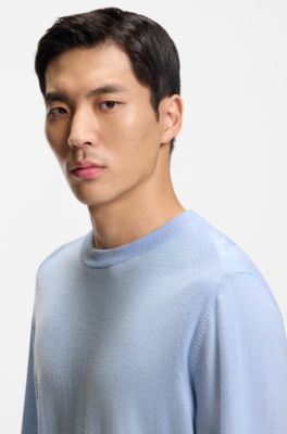 Knitted sweater in wool, silk and cashmere, Light Blue