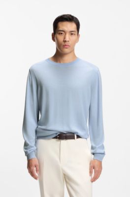 Knitted sweater in wool, silk, and cashmere, Light Blue