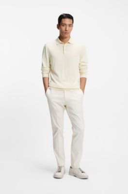 Polo en maille de laine, soie et cachemire, Blanc