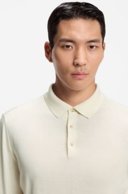 Polo en maille de laine, soie et cachemire, Blanc