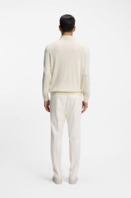Polo en maille de laine, soie et cachemire, Blanc