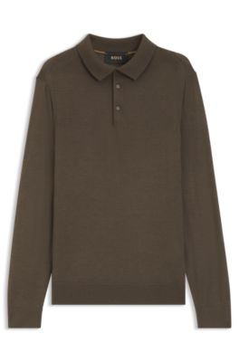 Polo sweater in wool, silk and cashmere, Brown