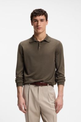 Polo sweater in wool, silk and cashmere, Brown