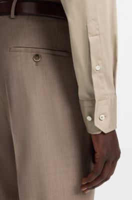 Camisa slim fit en popel&iacute;n de algod&oacute;n italiano, Caqui