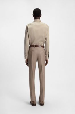 Camisa slim fit en popel&iacute;n de algod&oacute;n italiano, Caqui