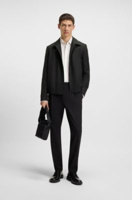 Slim-fit jacket in wool-blend poplin, Black