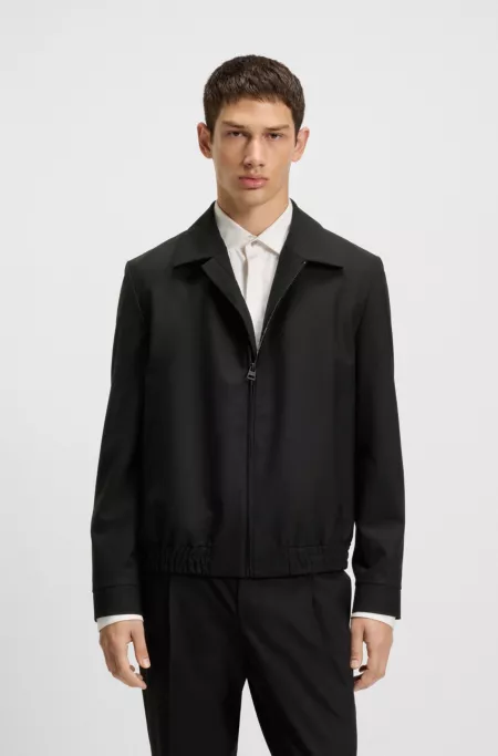 Slim-fit jacket in wool-blend poplin