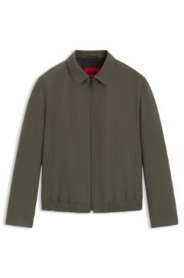 Slim-fit jacket in wool-blend poplin, Light Green