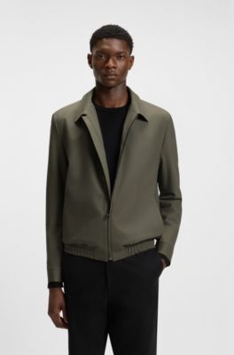 Slim-fit jacket in wool-blend poplin, Light Green