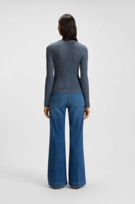 Concealed-closure cardigan in virgin wool, Light Blue