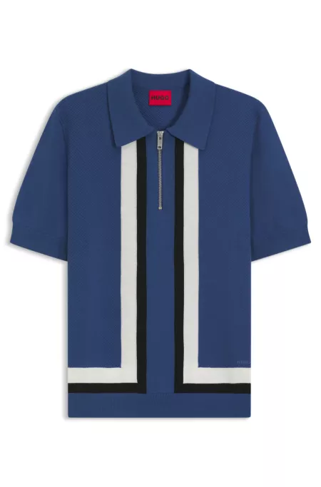 Stripe-detail knit sweater with zip neck