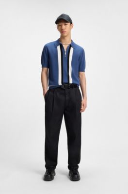 Jersey de punto con cremallera en el cuello y detalles de rayas, Azul