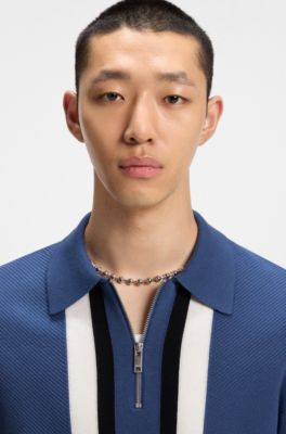 Jersey de punto con cremallera en el cuello y detalles de rayas, Azul