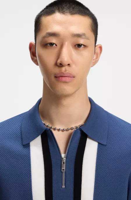 Stripe-detail knit sweater with zip neck