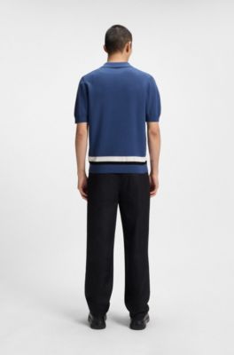 Stripe-detail knit sweater with zip neck, Blue