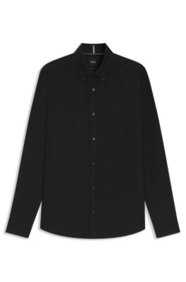 Slim-fit shirt in Oxford cotton, Black