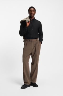 Camisa slim fit de algod&oacute;n Oxford, Negro