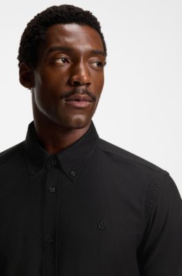 Camisa slim fit de algod&oacute;n Oxford, Negro